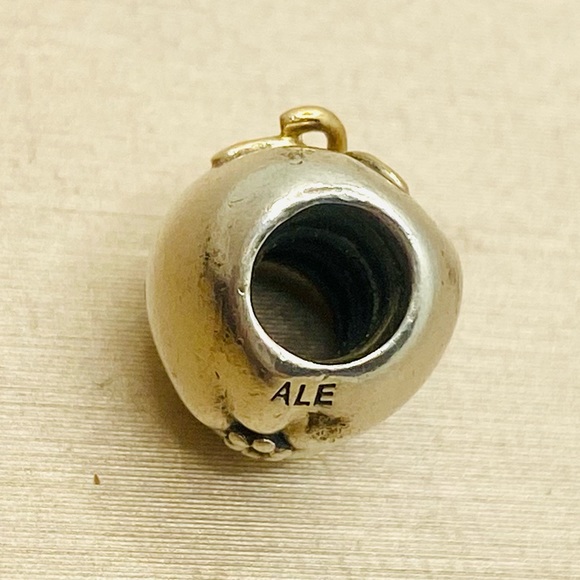 EUC Pandora 791026 Silver & 14k Yellow Gold Education Apple of My Eye Charm - Picture 7 of 9